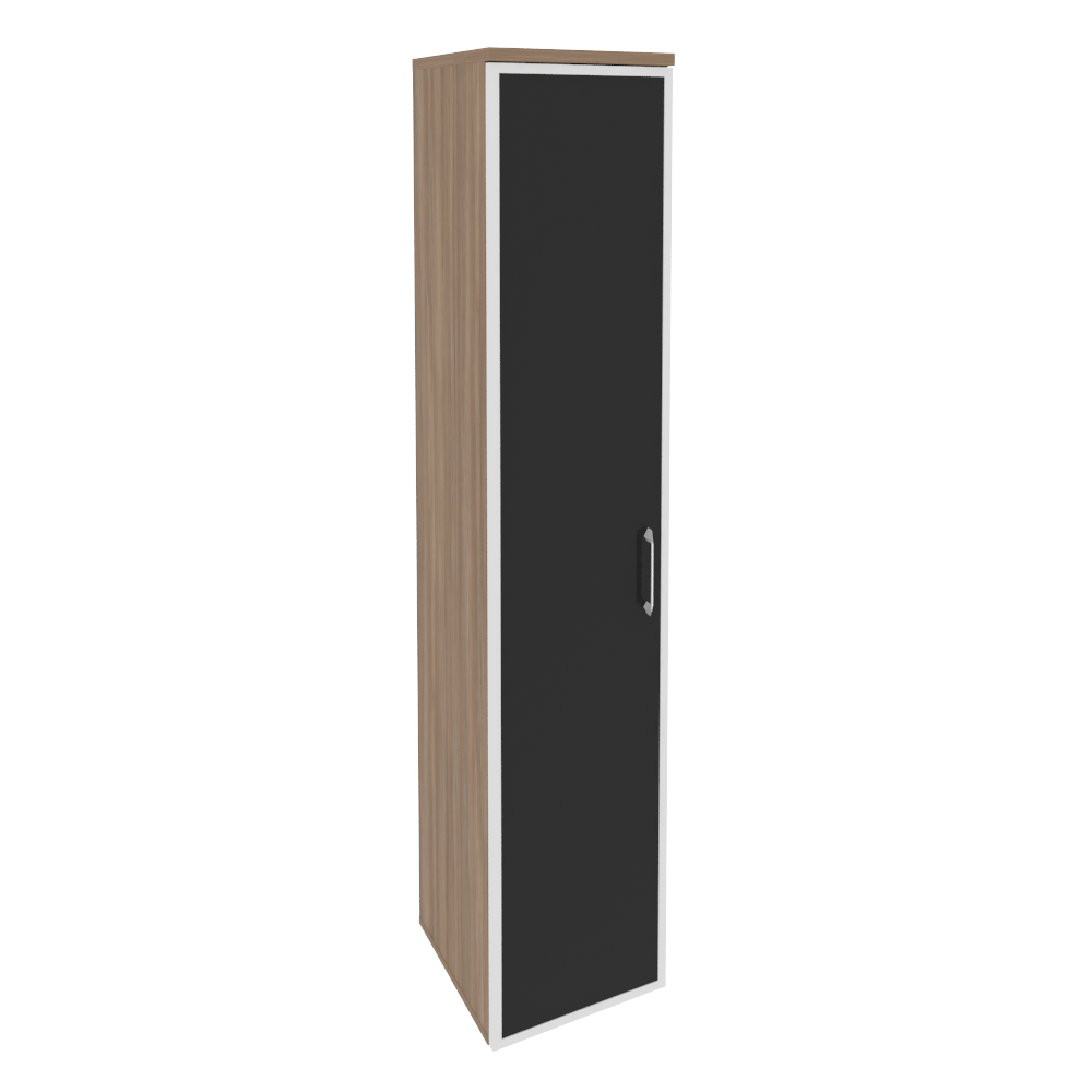Шкаф высокий узкий левый/правый (1 высокий фасад стекло лакобель в раме) O.SU-1.10R(L/R) white/black (400*420*1977)