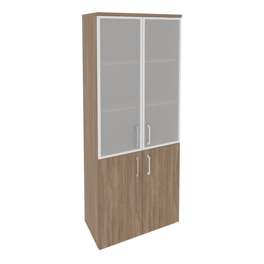 Шкаф высокий широкий (2 низких фасада ЛДСП+2 средних фасада стекло в раме) O.ST-1.2R (800*420*1977)